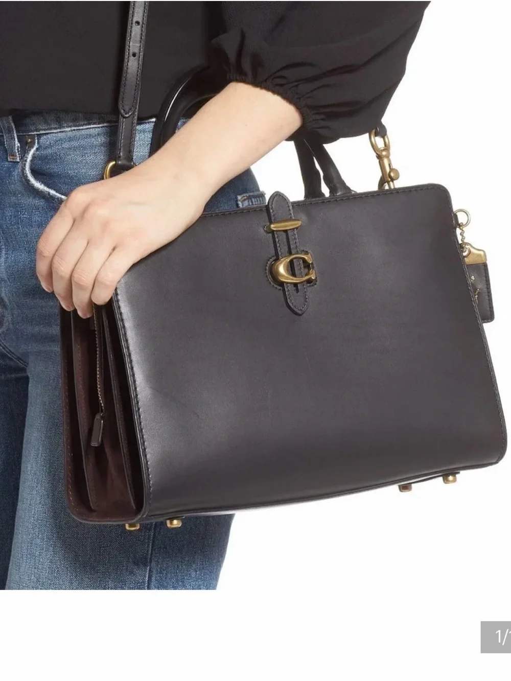 Coach Black Leather Satchel with Gold Hardware